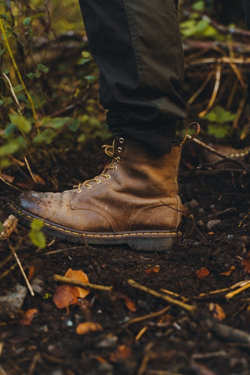 Shoe of Man Walking in Woods 