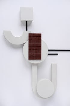 Abstract geometric art featuring chocolate bar on minimalist background.