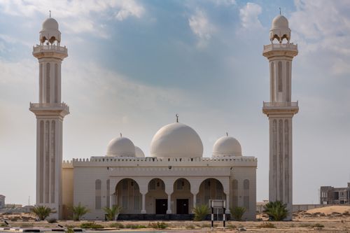 Free Beautiful mosque exterior in Umm Al Quwain, UAE, showcasing Islamic architecture. Stock Photo