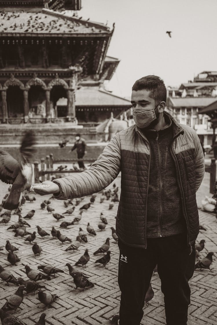 Man Feeding Pigeons 