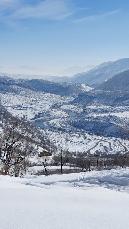 River Between Snow Covered Mountains