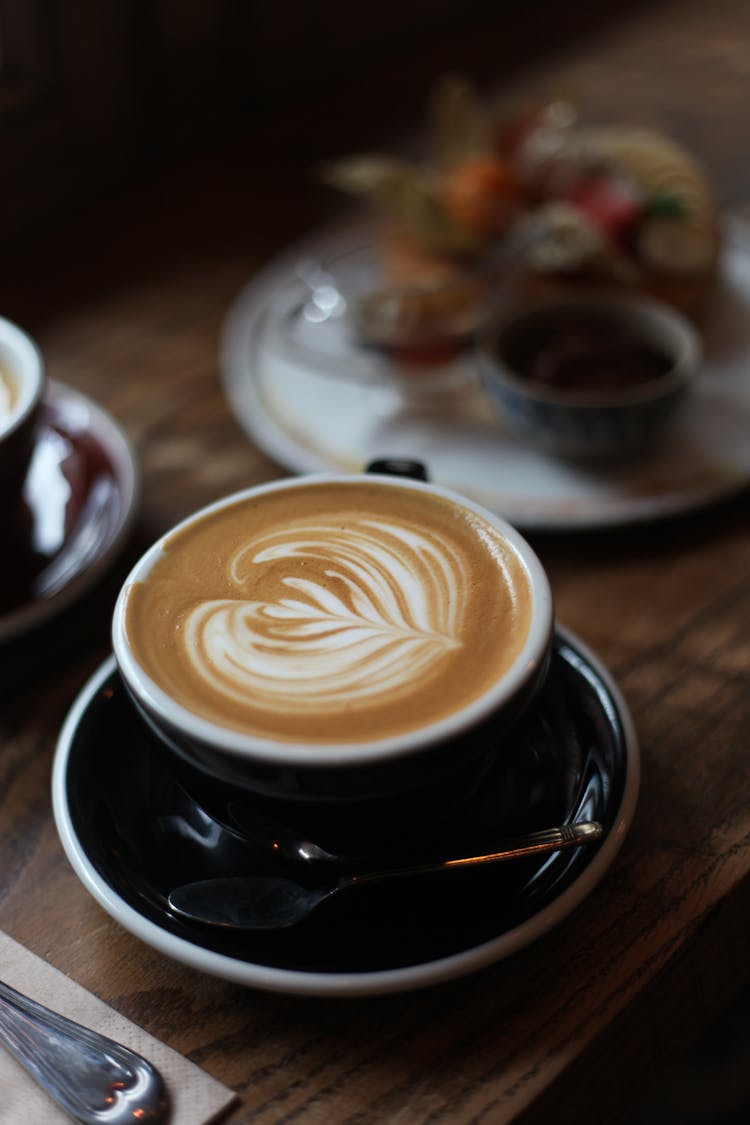 Heart Shaped Latte Art In Coffee Cup