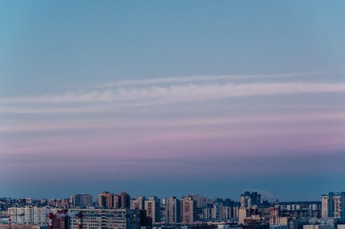 Free A breathtaking view of Saint Petersburg's skyline under a pastel-colored evening sky. Stock Photo