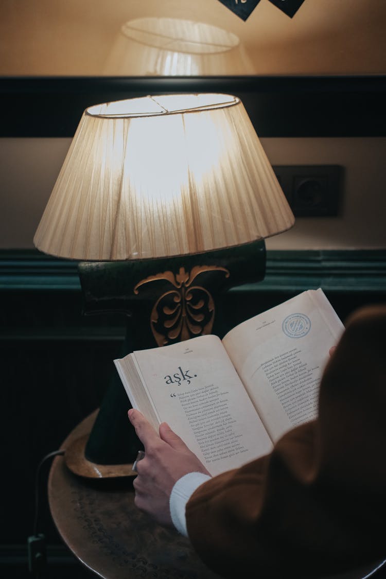 Lamp And Book On Nightstand