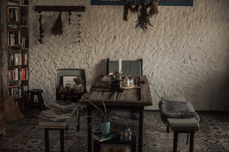 Rustic Table And Benches In Room