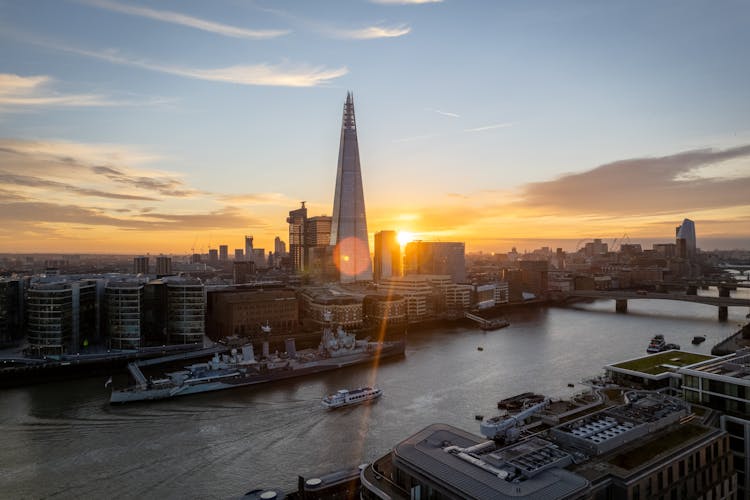 The Shard In The London Skyline At Sunset, England