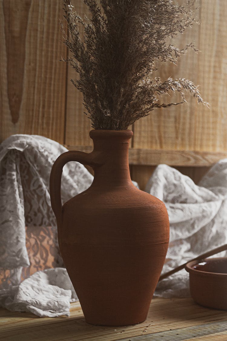 Dried Pampas In A Clay Jar