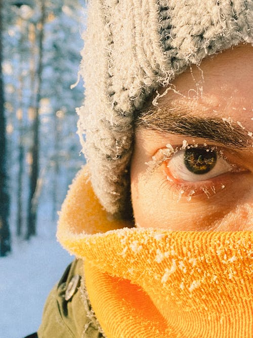 Person in Knit Beanie and Yellow Scarf