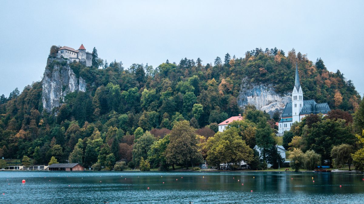 The emerald water of Lake Bled in summer, Slovenia