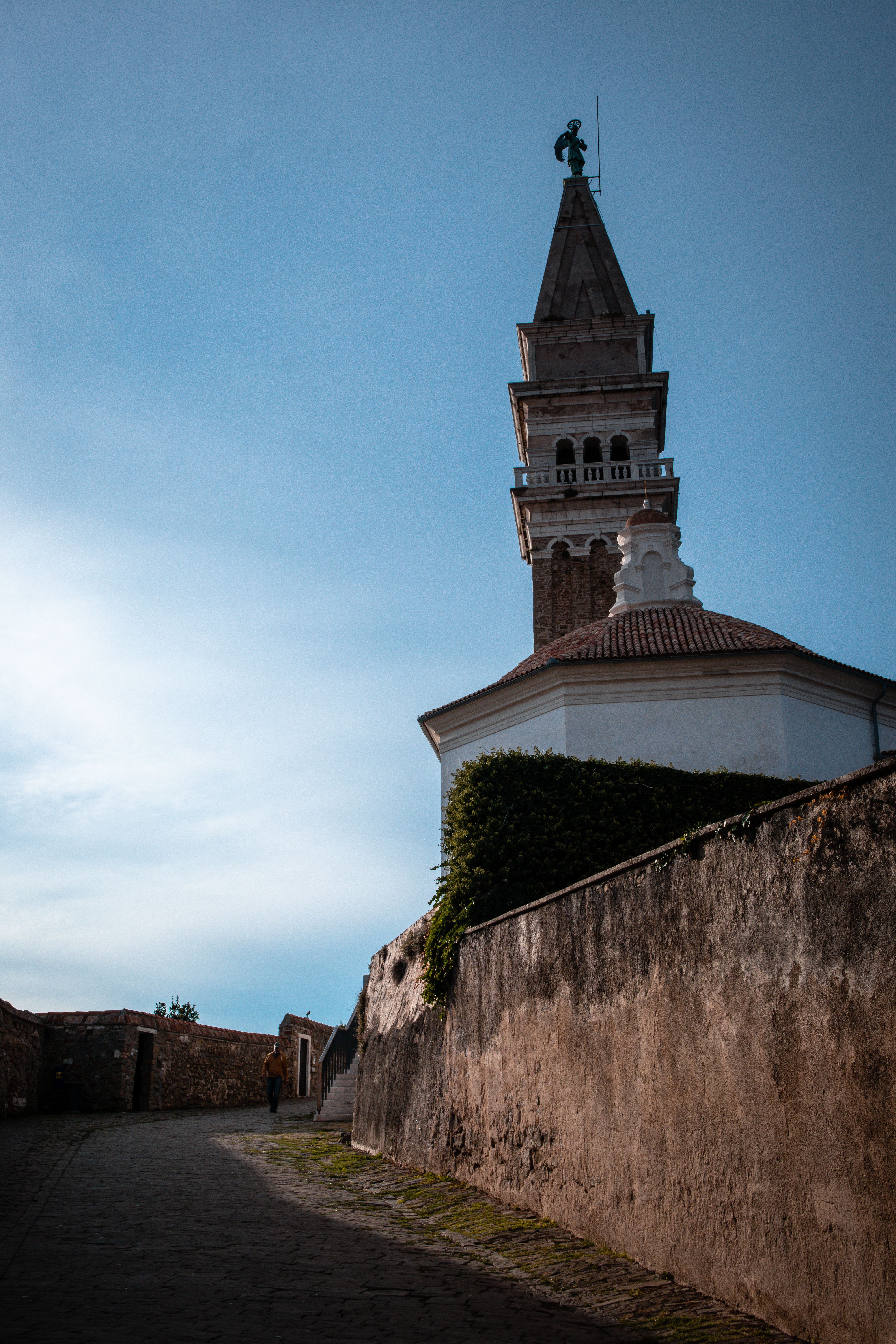 Tower of the St. Georges Parish Church Above the Road, Piran, Slovenia ...