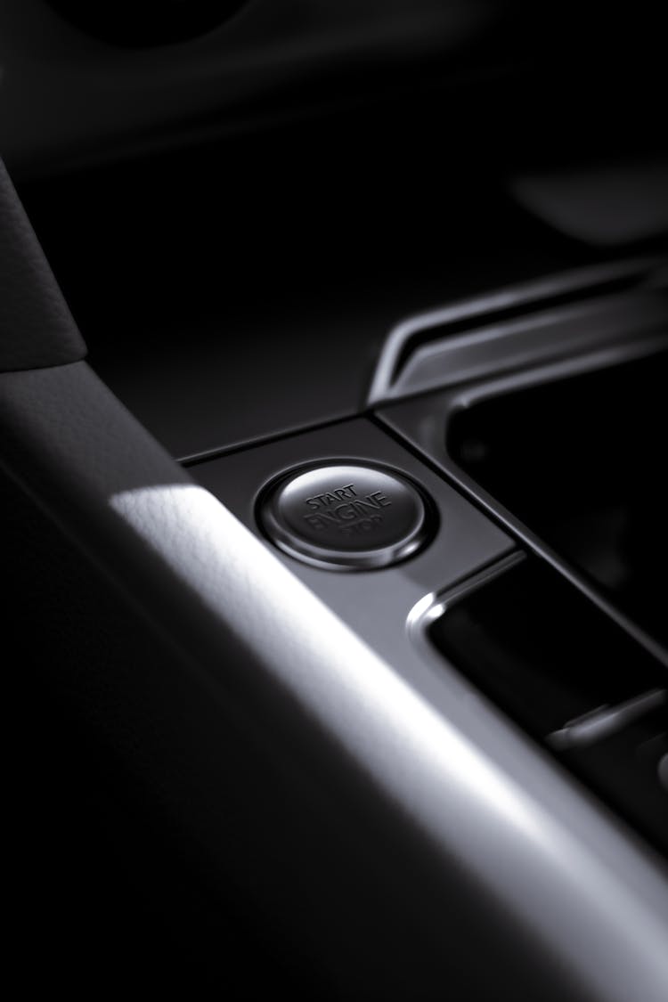 Close-up Of A Start Engine Button In A Car 