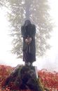 Woman in Black Robe Standing on Rock
