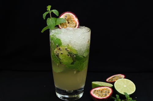 Clear Drinking Glass with Ice and Sliced Lemon