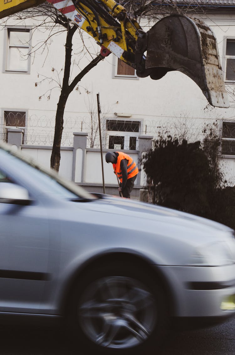 Construction Worker Doing Roadworks 