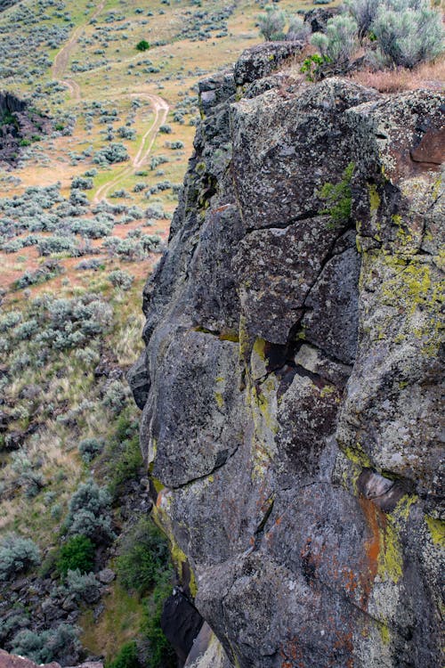 Gray Rock Formation With Grass