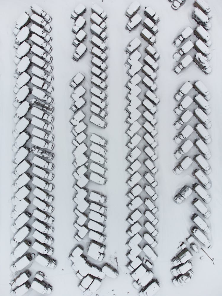 Trucks In Snow On Parking Lot