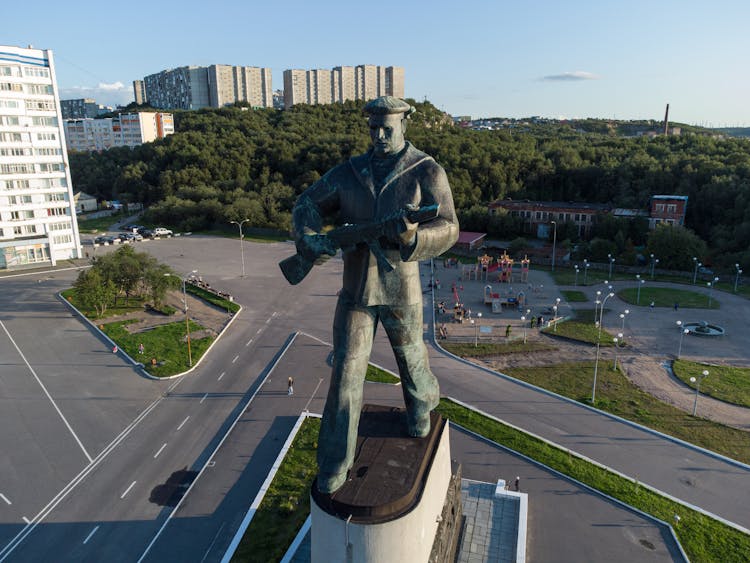 Solider Statue On City Street