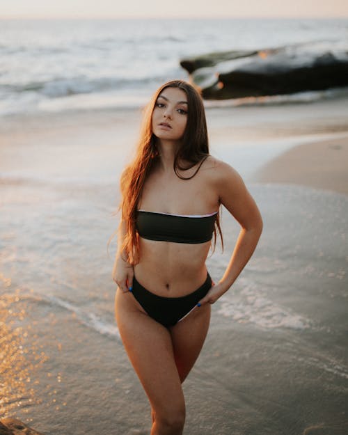 Portrait of Woman in Swimsuit on Beach