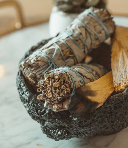 A Bundle of Sage on a Bowl