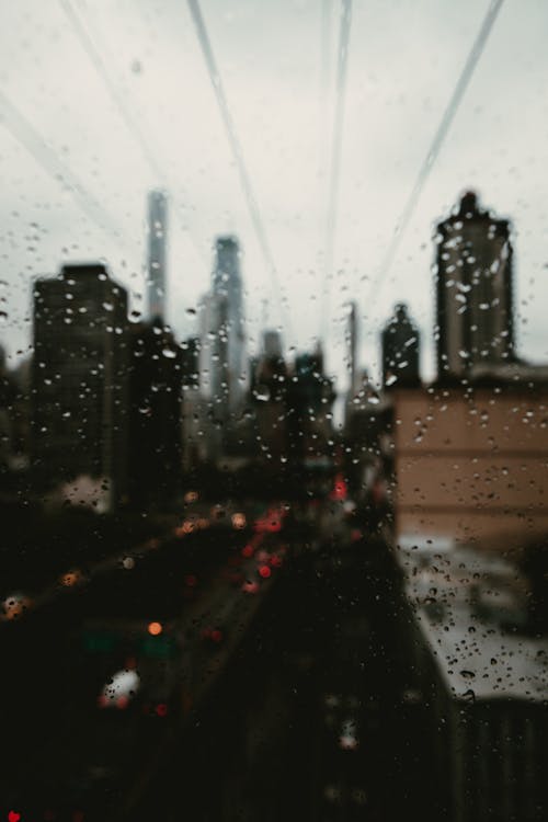City Street on a Rainy Day Seen through a Window
