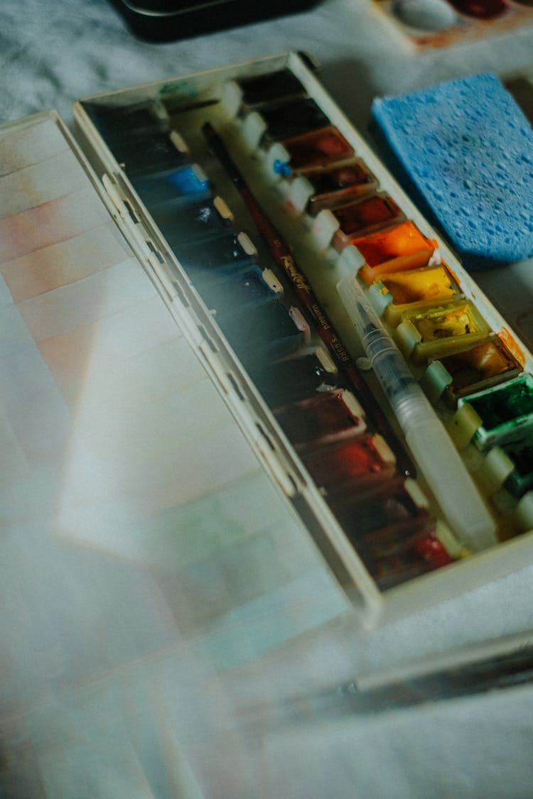 An Empty Water Color Pallet In Close-up Shot