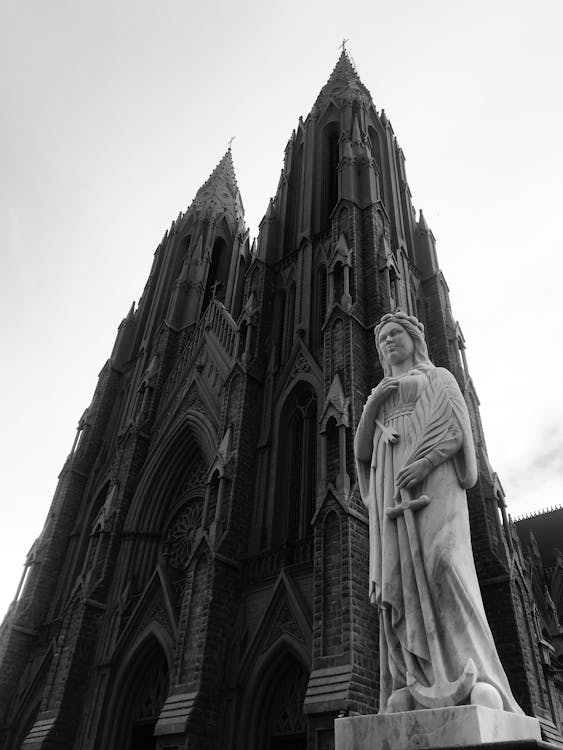 Monochrome Shot of a Monument near the Cathedral