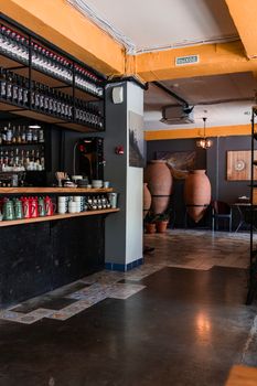 Charming cafe interior featuring rustic decoration and spacious design.