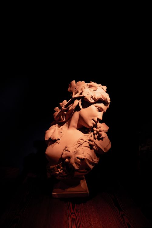 Free Beautifully crafted marble bust with intricate details against a dark background. Stock Photo