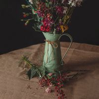 Rustic bouquet in a green jug still life — photo by Orçun Çıkmaz on Pexels