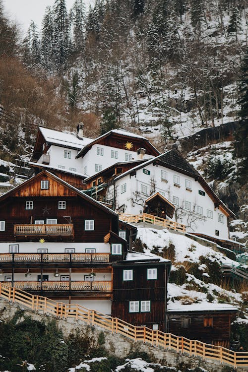 Low Angle Shot of Buildings on Mountain