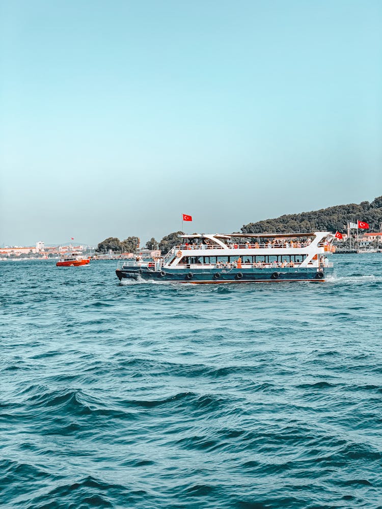 A Ferry Boat Moving On The Sea