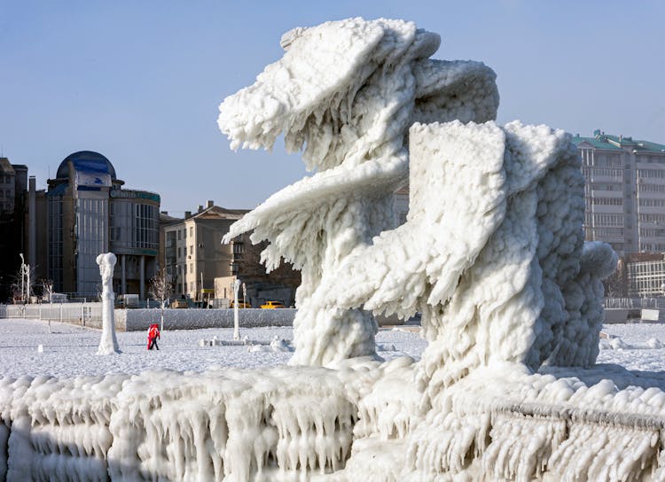 Snow Covered Statue Close-Up Photo
