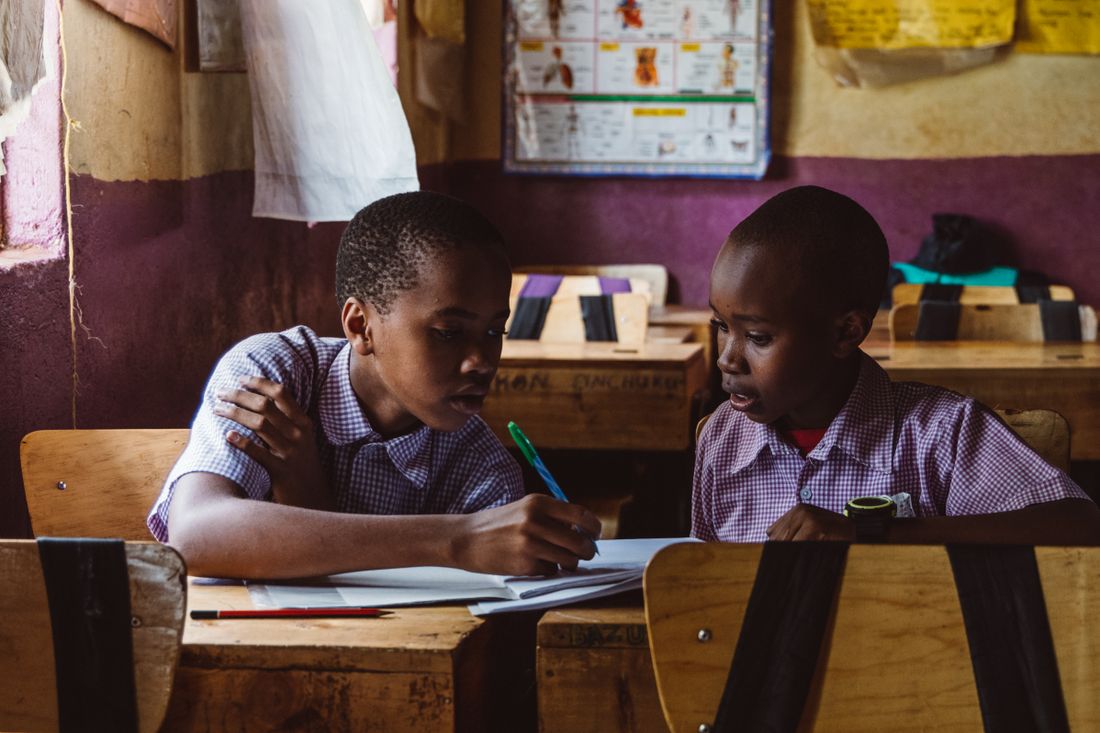 Students studying together in a classroom