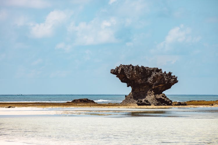 Rock Formation Eroded By Wind On Beach 