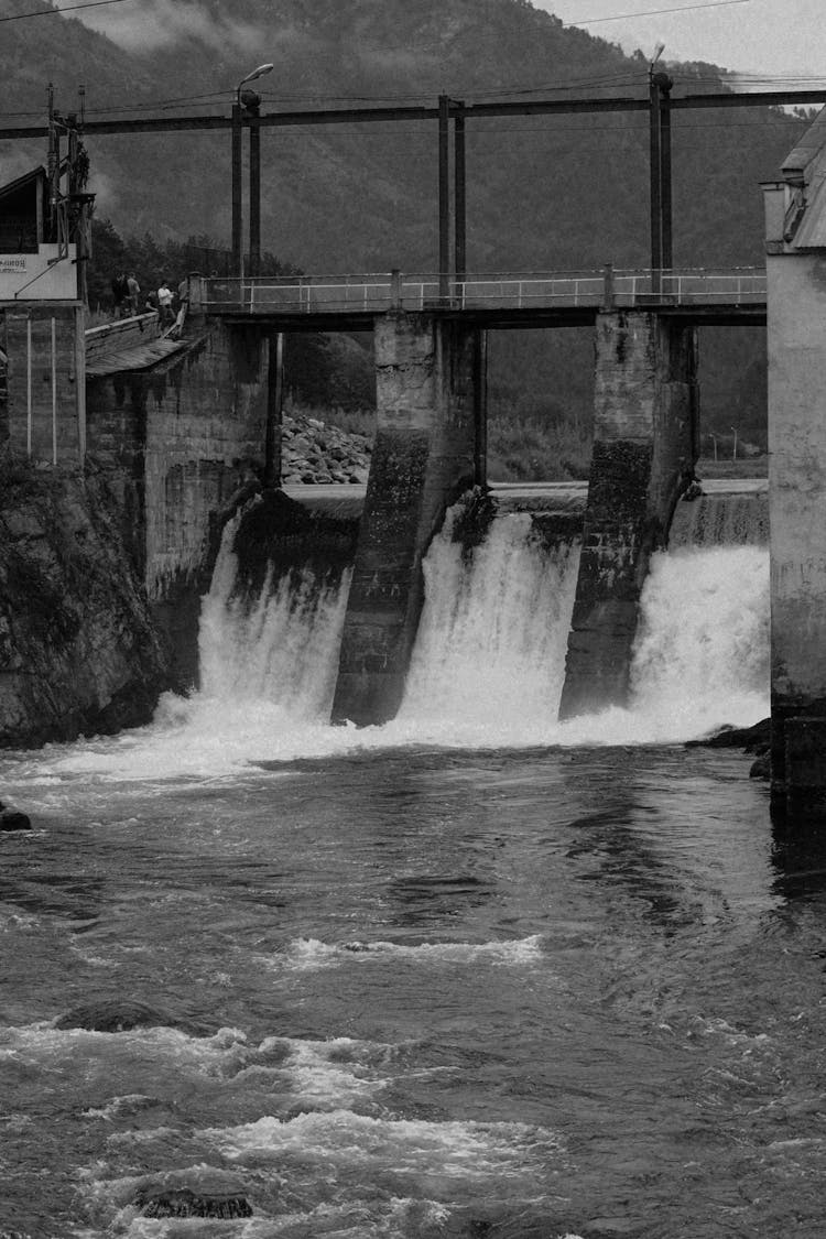 Grayscale Photo Of A Hydroelectric Dam