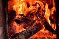 Burning Wood on Fire Pit