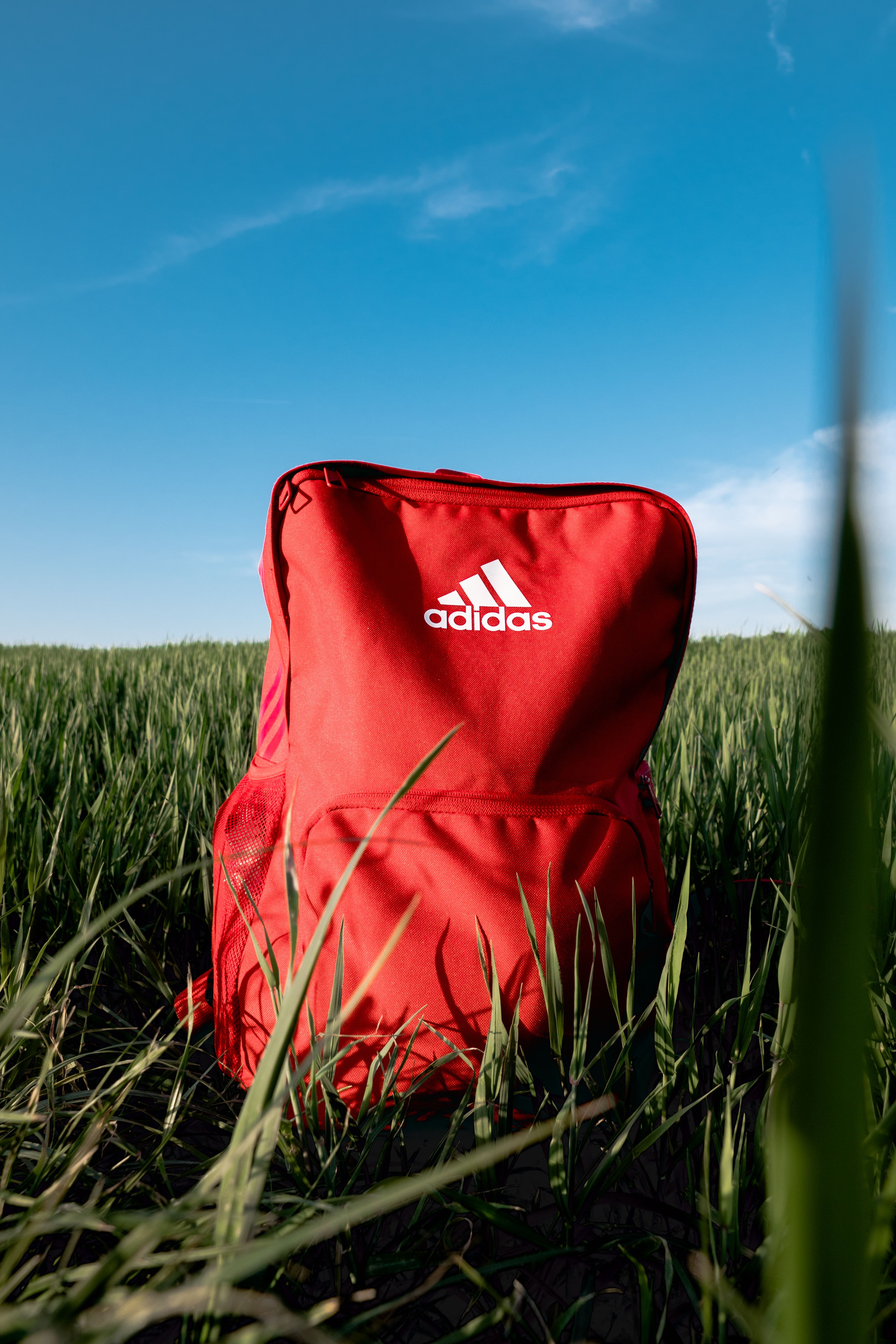Orange Adidas Backpack On Grass Field · Free Stock Photo