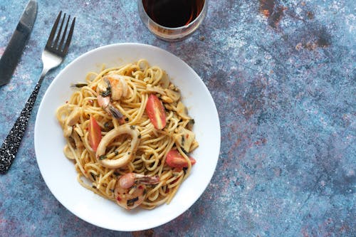 Pasta Dish on White Ceramic Plate