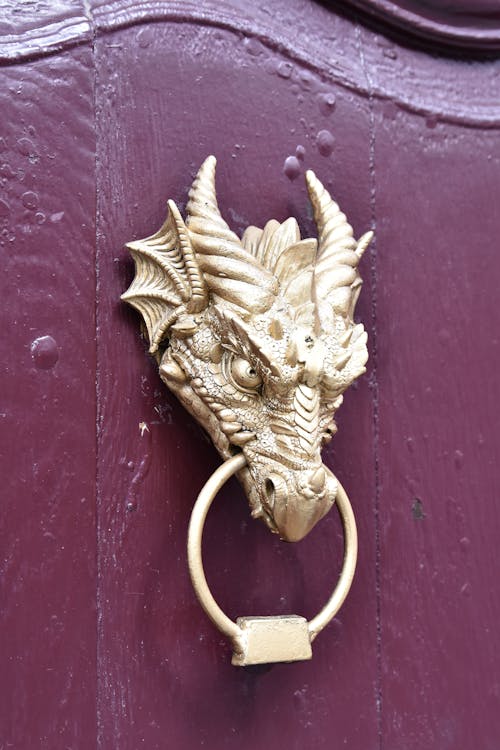 Gold Dragon Wooden Knocker in Close-up Photography