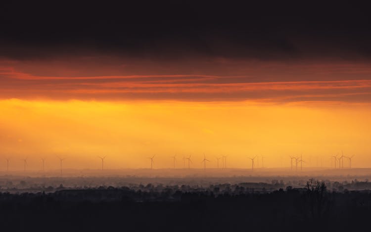 Windmills Under Golden Sky