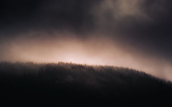 Mist-covered mountain silhouette at twilight — photo by Marek Piwnicki on Pexels