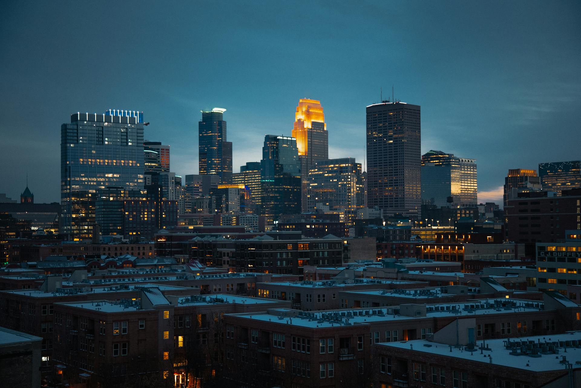 A City Skyline during Night Time