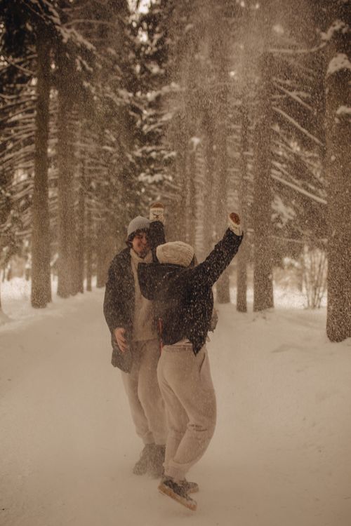 Full Length of Happy Friends in Snow on Field · Free Stock Photo