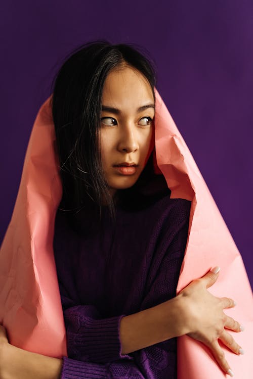 Portrait of Woman on Purple Background