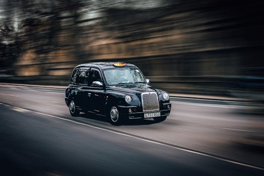 Self-driving taxi navigating busy city streets