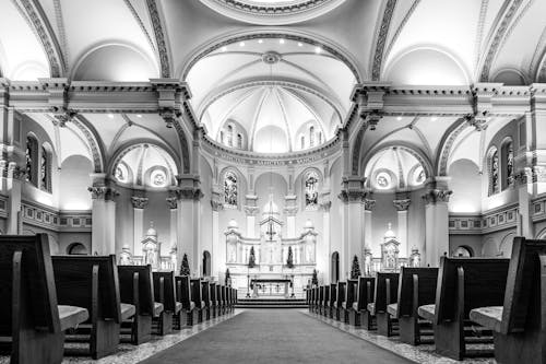 Free A Grayscale Photo of an Interior of the Church Stock Photo