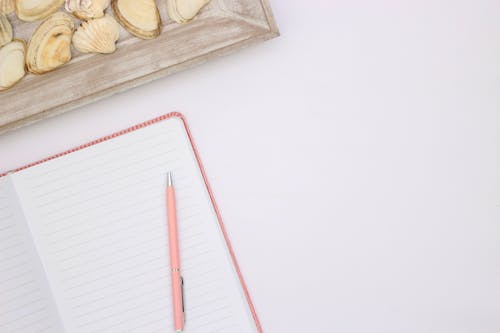 Blank Notebook and Pen on White Background
