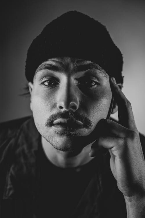 Free Portrait of Man with Mustache in Black and White Stock Photo