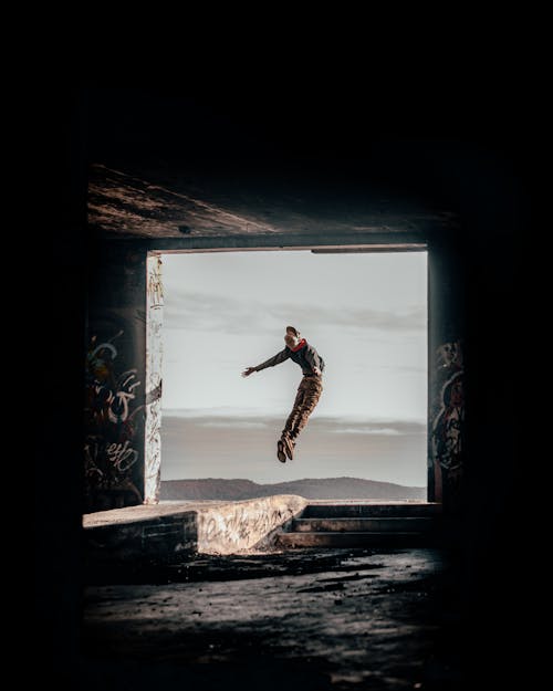 A Man Posing in Midair