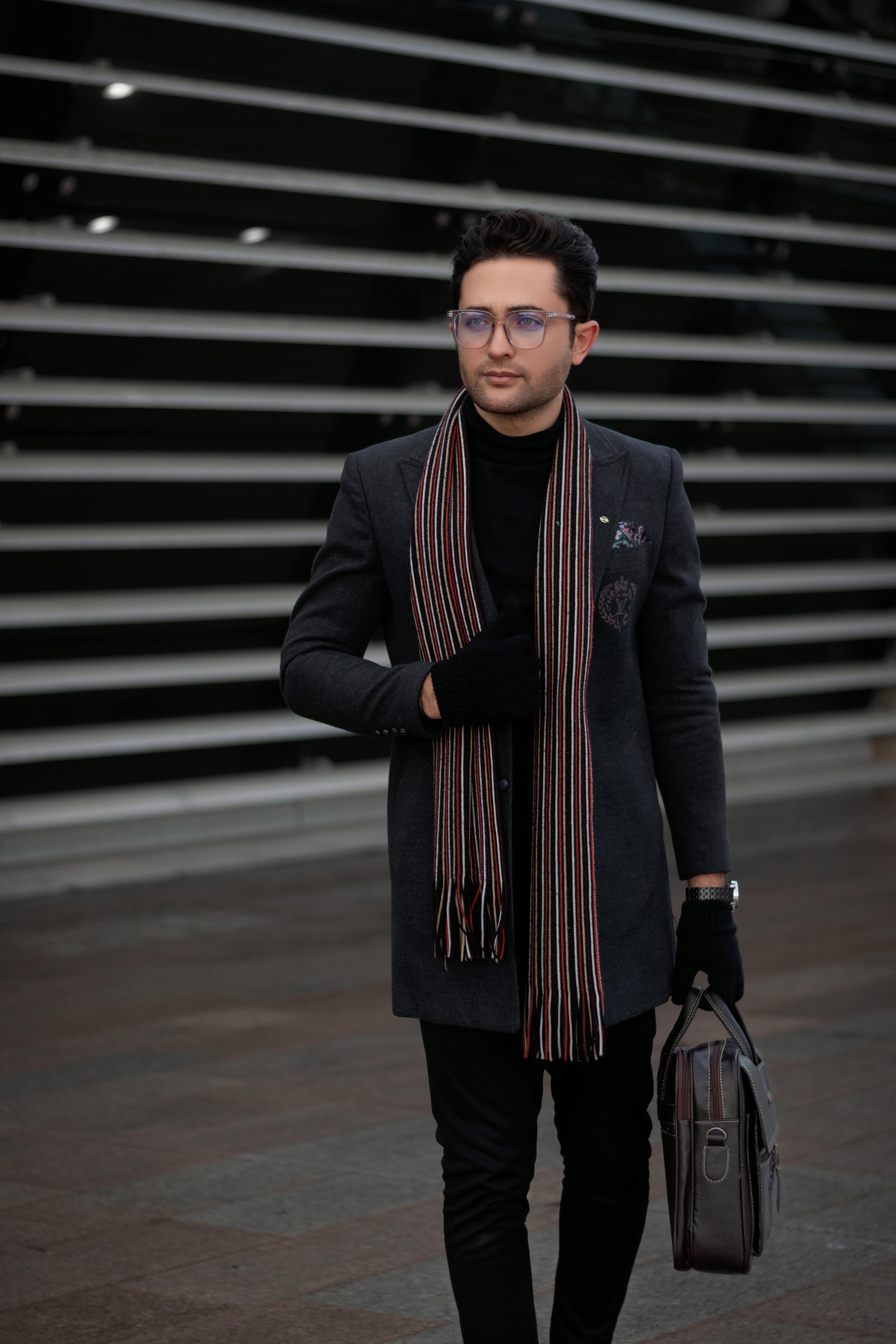 City Chic: Red Scarf and Suit
